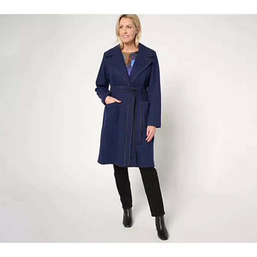 Beautiful by Lawrence Zarian Womens MP Belted‎ Double Knit Lined Coat Blue NWOT